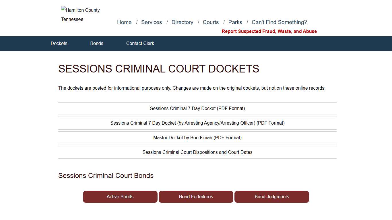 Sessions Criminal Court Dockets