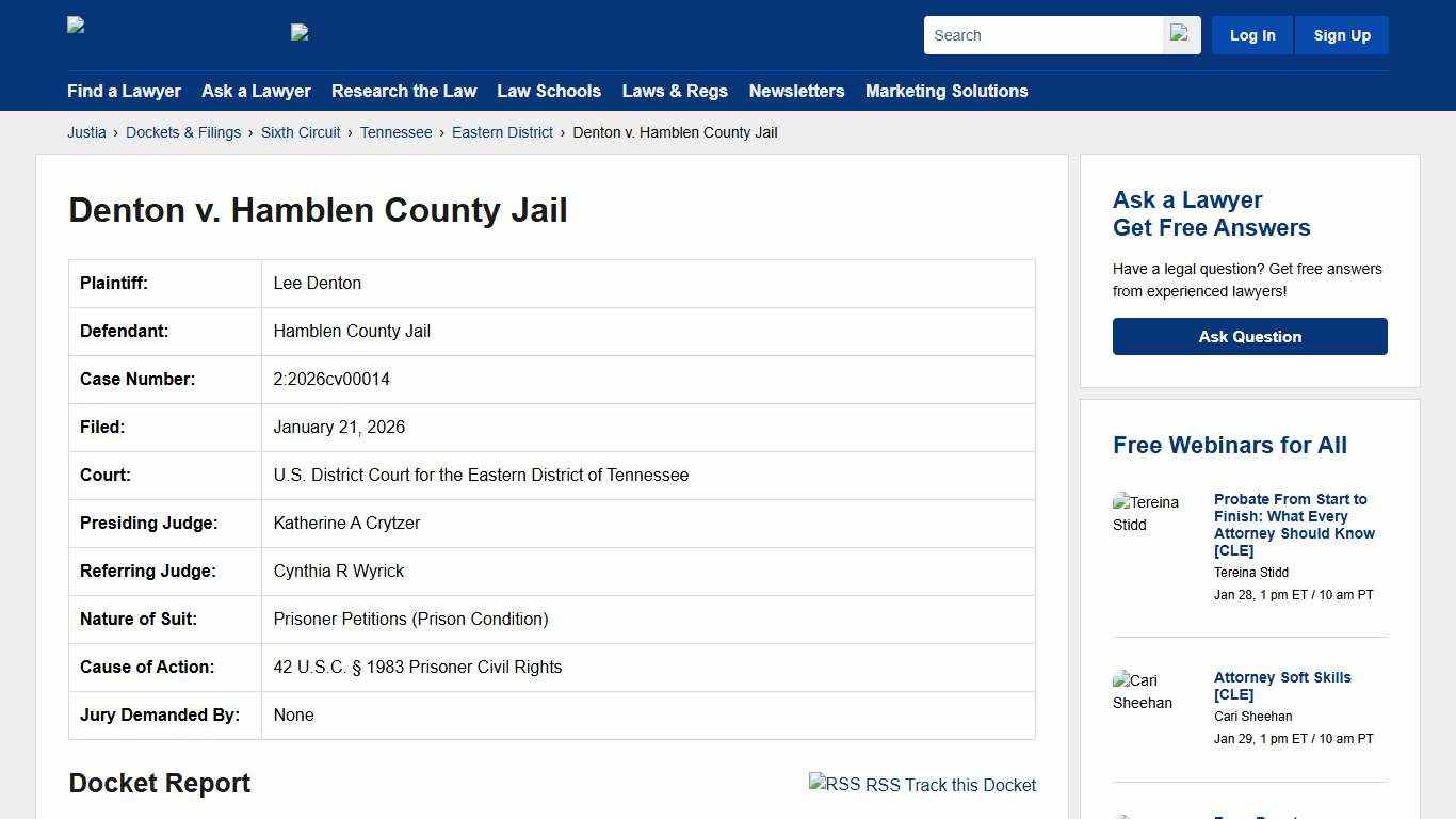 Denton v. Hamblen County Jail 2:2026cv00014 U.S. District Court for the Eastern District of Tennessee Justia