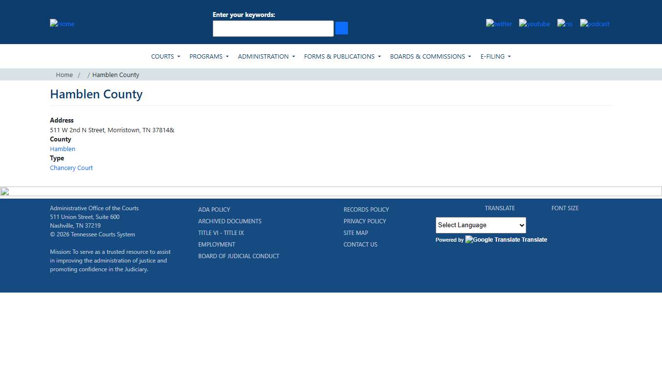 Hamblen County Tennessee Administrative Office of the Courts