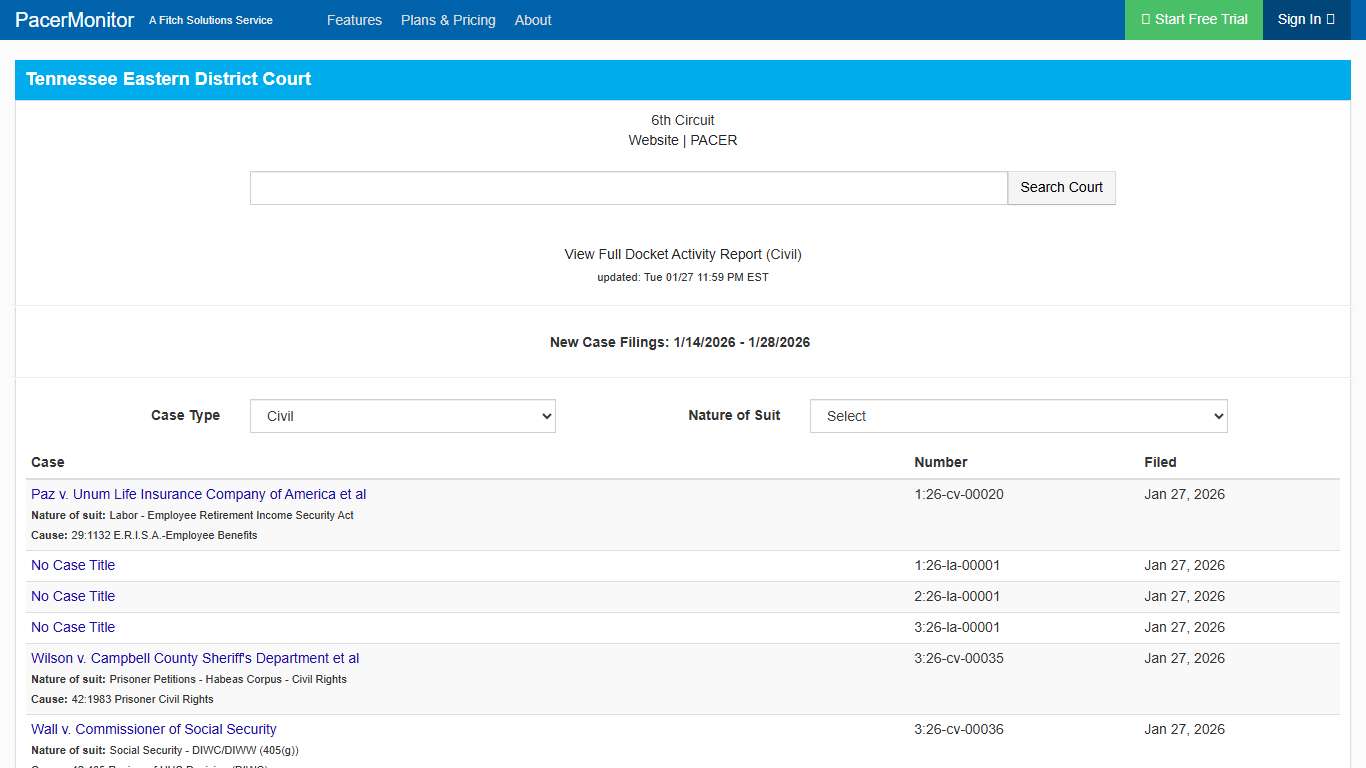Tennessee Eastern District Court Information Page